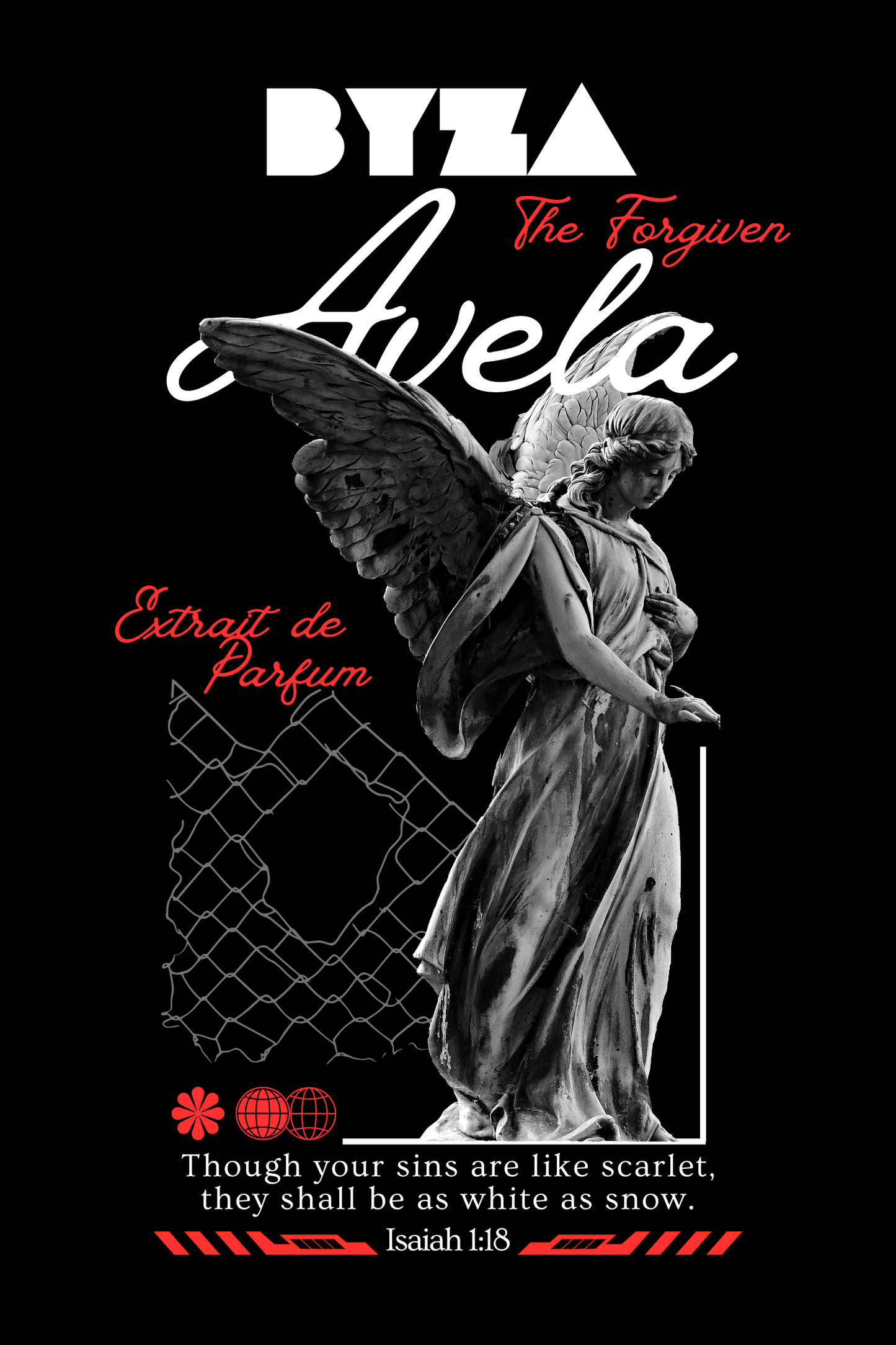 BYZA Avela perfume label, fragrance inspired by Orlov De Young Red