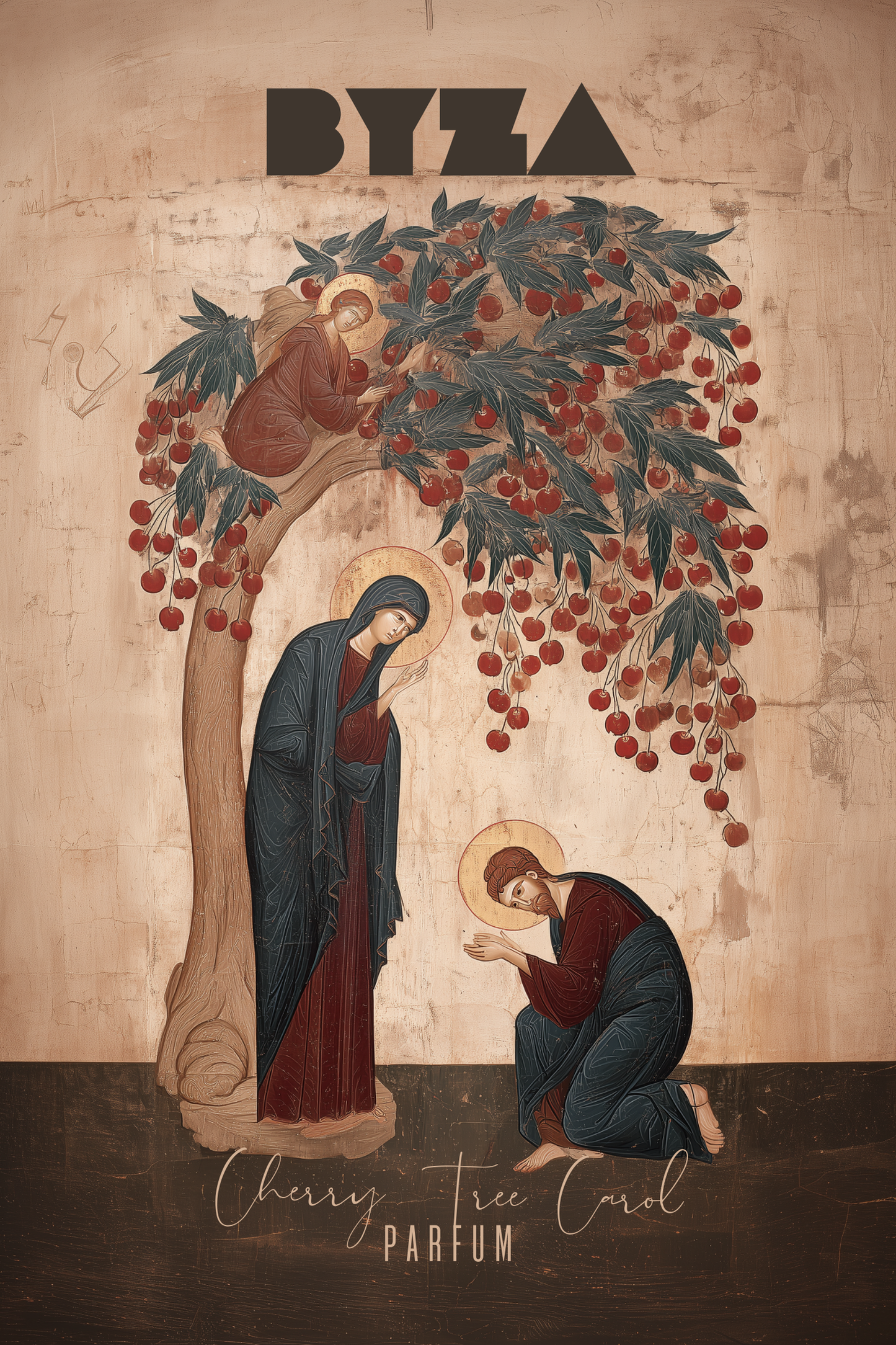 BYZA Cherry Tree Carol perfume label, fragrance inspired by Fragrance Du Bois Rude Cherry