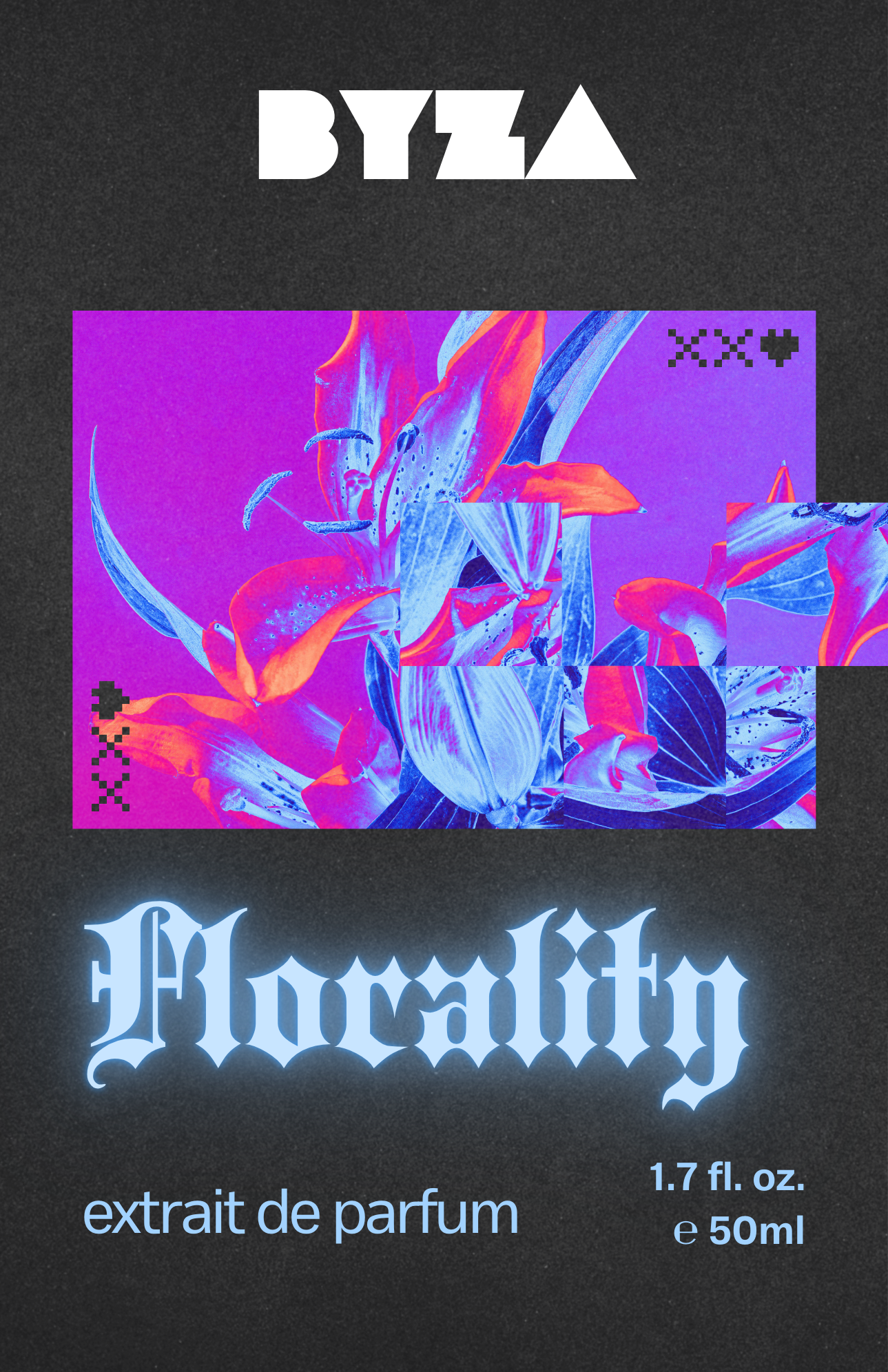 BYZA Florality perfume label, fragrance inspired by Viktor & Rolf Flowerbomb Extreme 2025