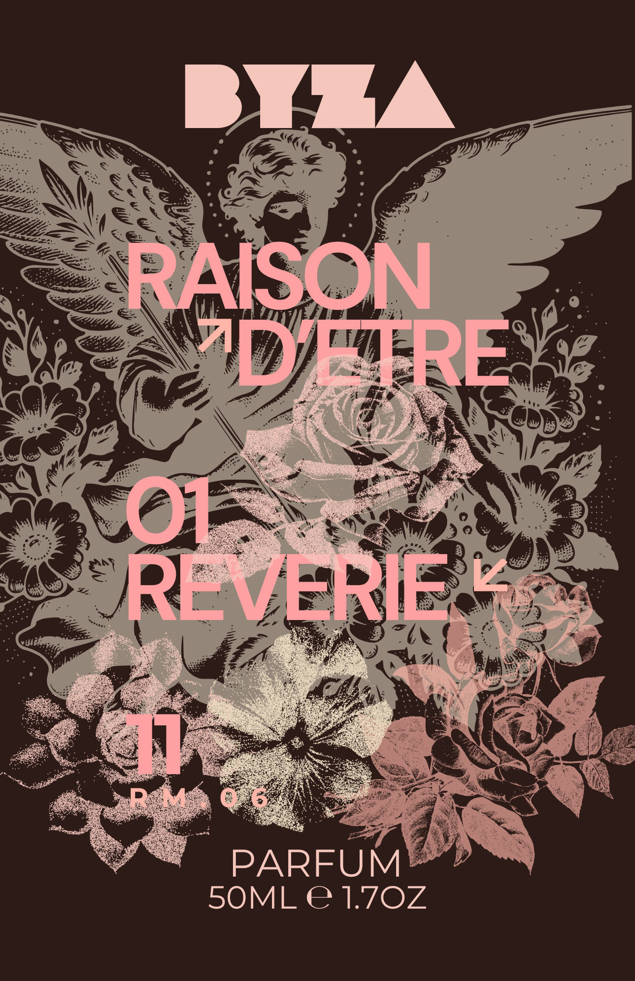 BYZA Reverie perfume label, fragrance inspired by Lancome Oud Bouquet