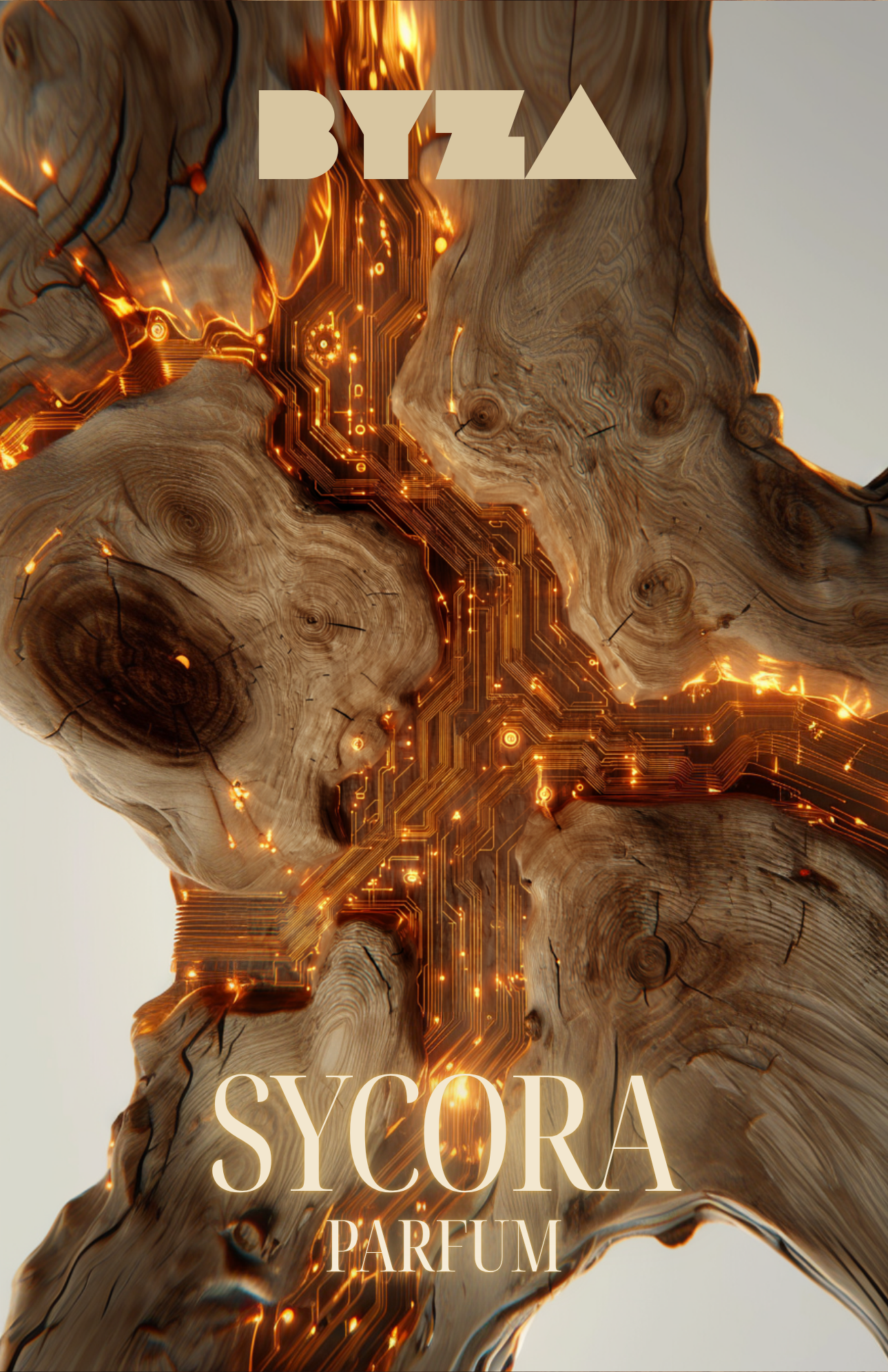 BYZA Sycora perfume label, fragrance inspired by Chanel Sycomore (2008)