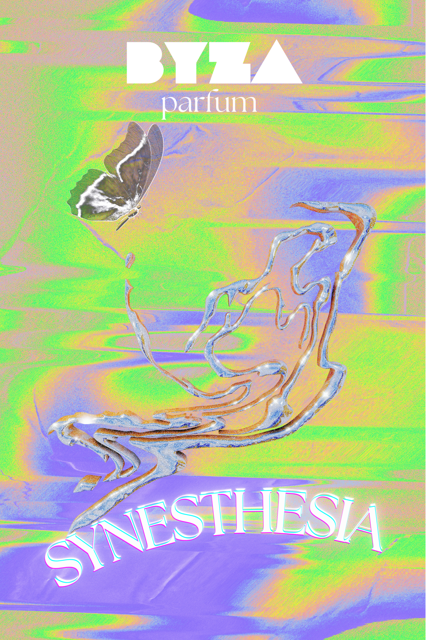 BYZA Synesthesia perfume label, fragrance inspired by Fragrance Du Bois Tropiques