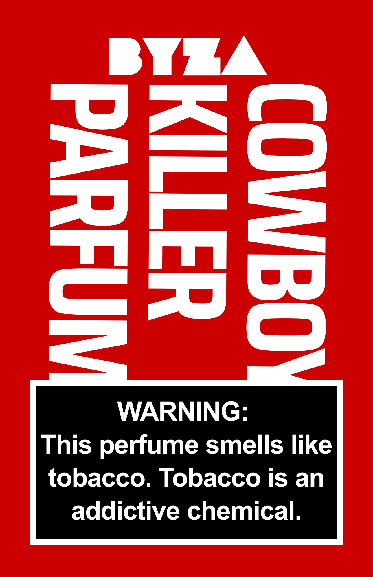 BYZA Cowboy Killer perfume label, fragrance inspired by Mancera Red Tobacco