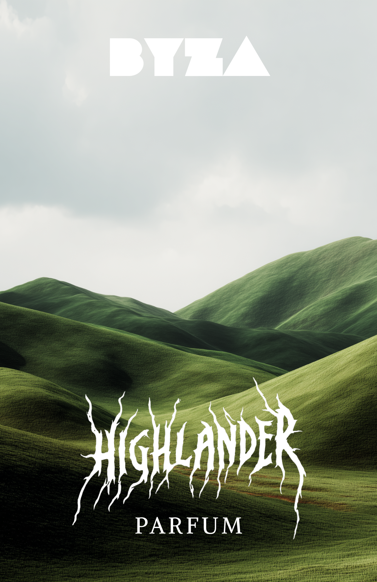 BYZA Highlander perfume label, fragrance inspired by Memo Paris Irish Leather