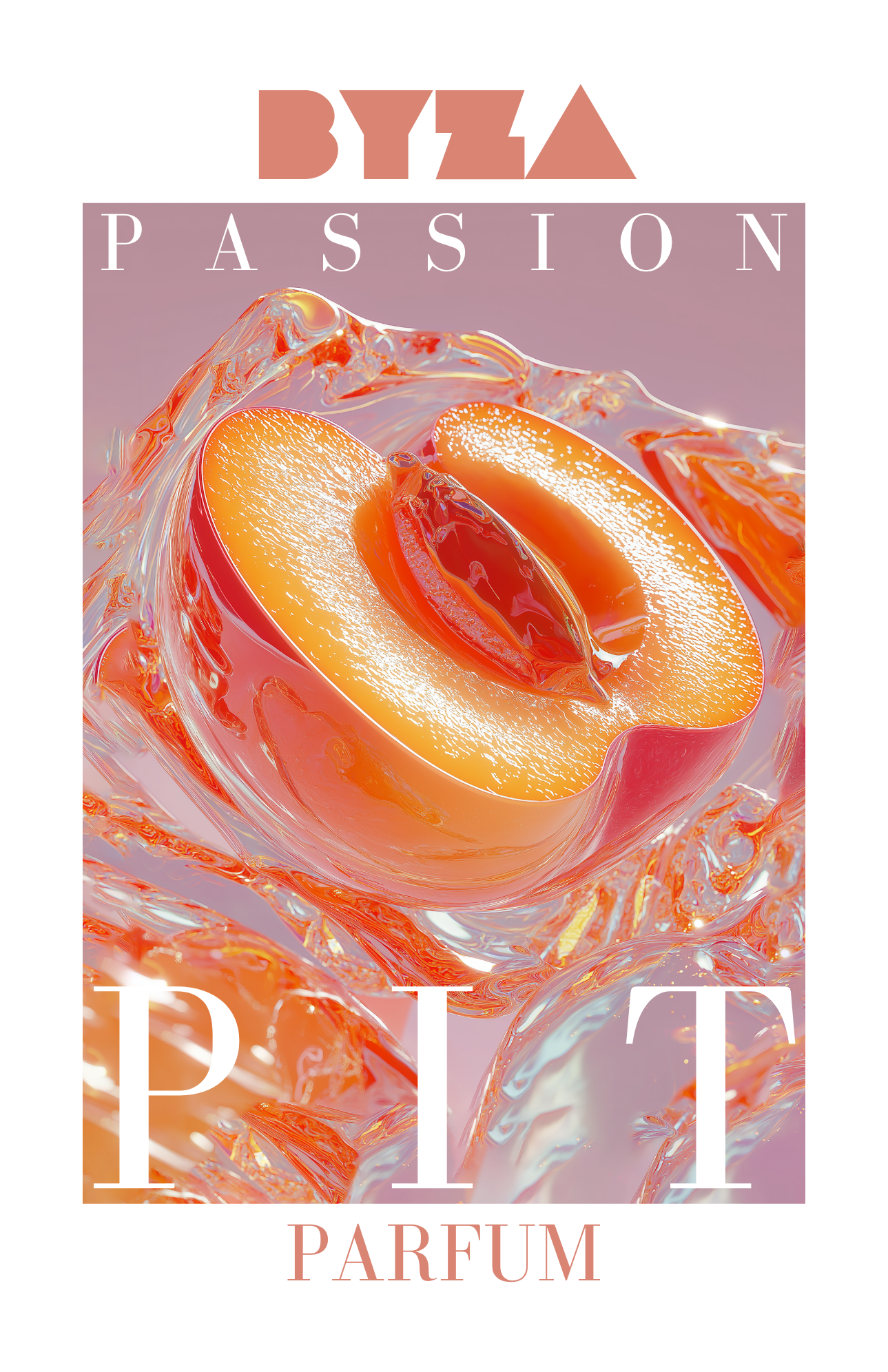 BYZA Passion Pit perfume label, fragrance inspired by Tom Ford Bitter Peach