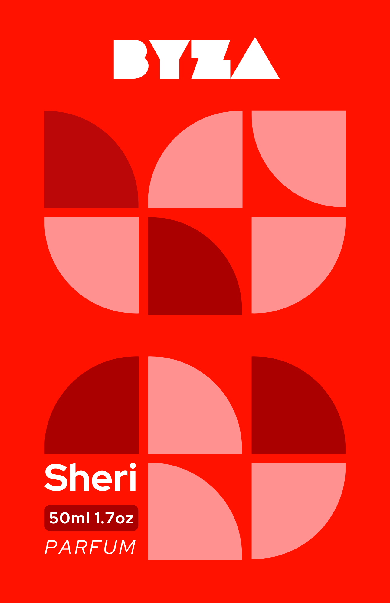 BYZA Sheri perfume label, fragrance inspired by Sospiro Maraschino