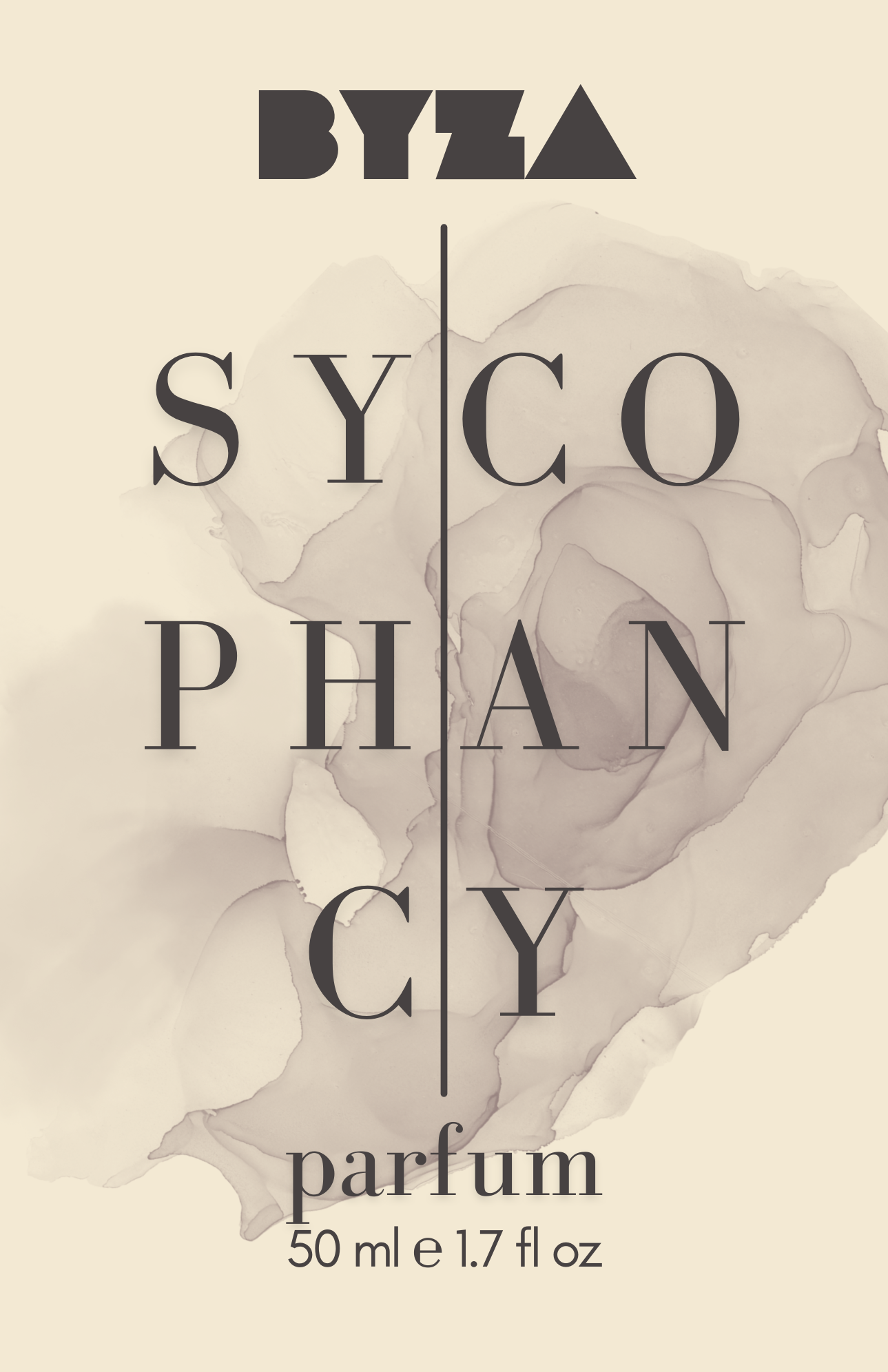 BYZA Sycophancy perfume label, fragrance inspired by Parfums de Marly Herod