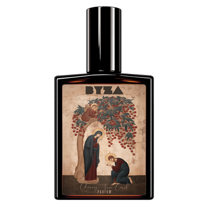 BYZA Cherry Tree Carol parfum bottle, fragrance inspired by Fragrance Du Bois Rude Cherry