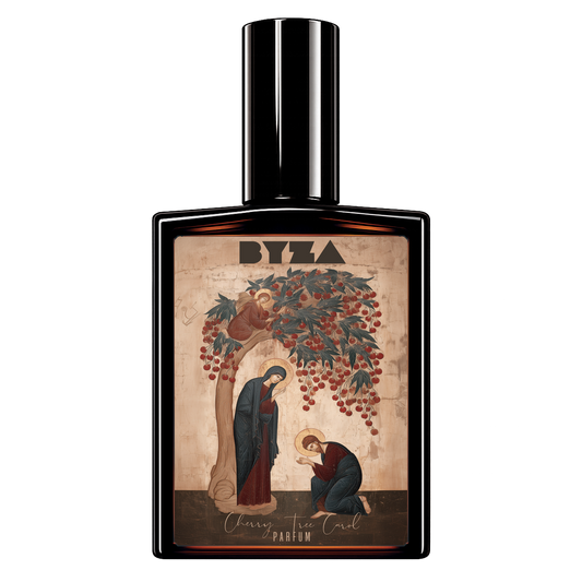 BYZA Cherry Tree Carol parfum bottle, fragrance inspired by Fragrance Du Bois Rude Cherry