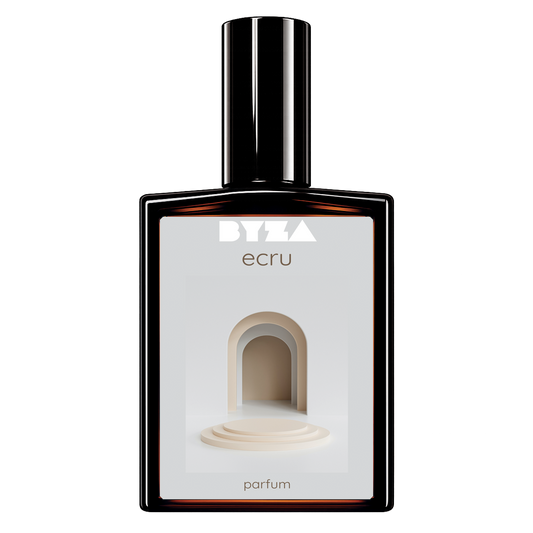 BYZA Ecru parfum bottle, fragrance inspired by Kayali The Wedding Silk Santal 36