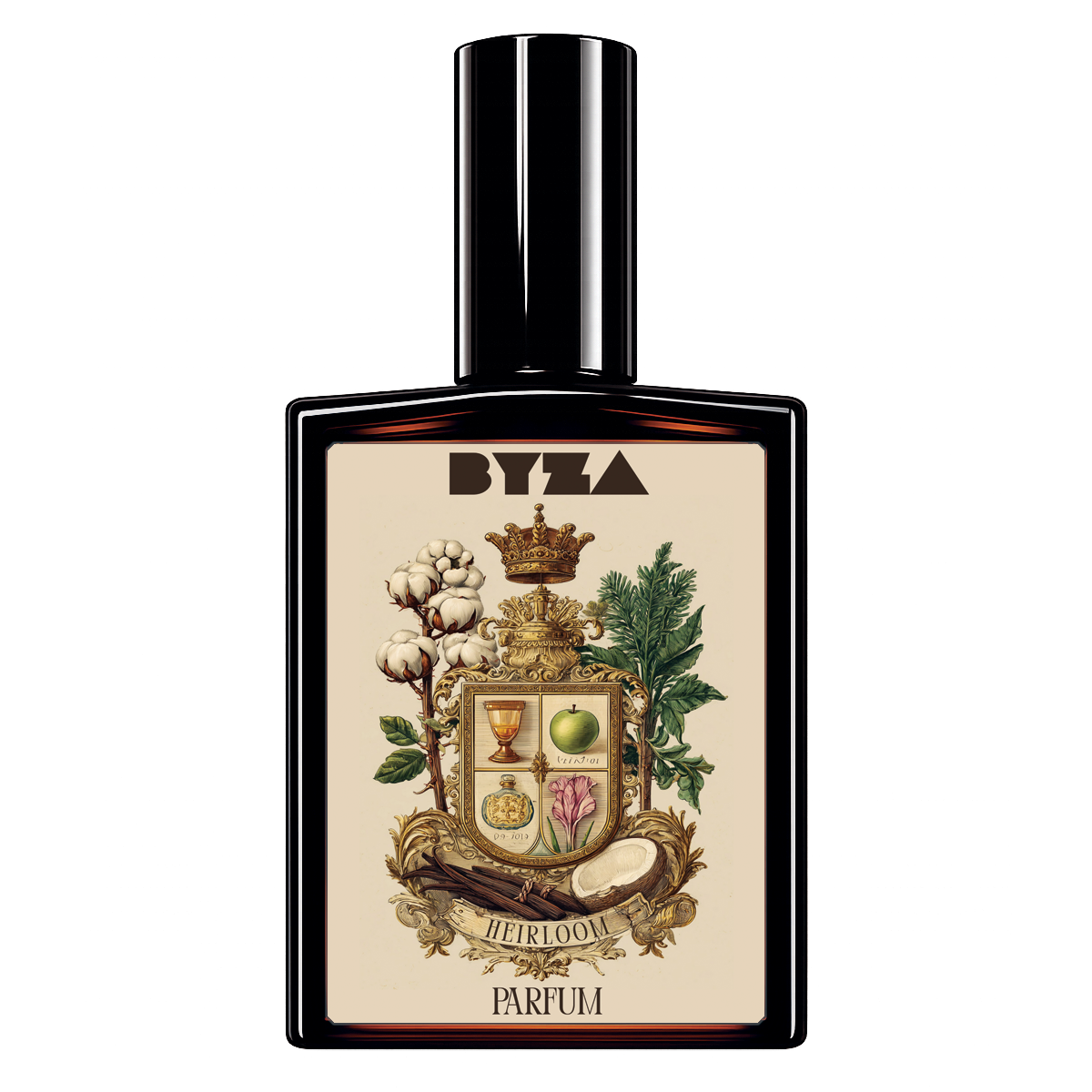 BYZA Heirloom parfum bottle, fragrance inspired by Mind Games Queening