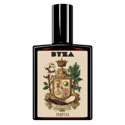 BYZA Heirloom parfum bottle, fragrance inspired by Mind Games Queening