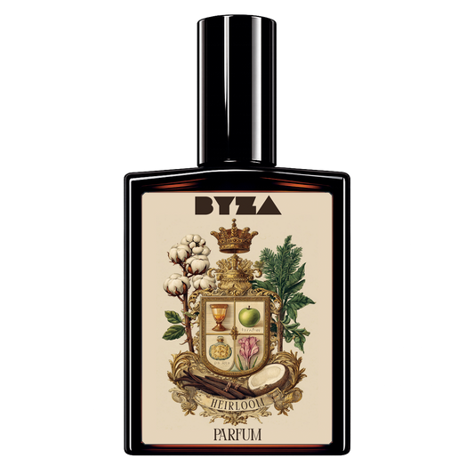 BYZA Heirloom parfum bottle, fragrance inspired by Mind Games Queening