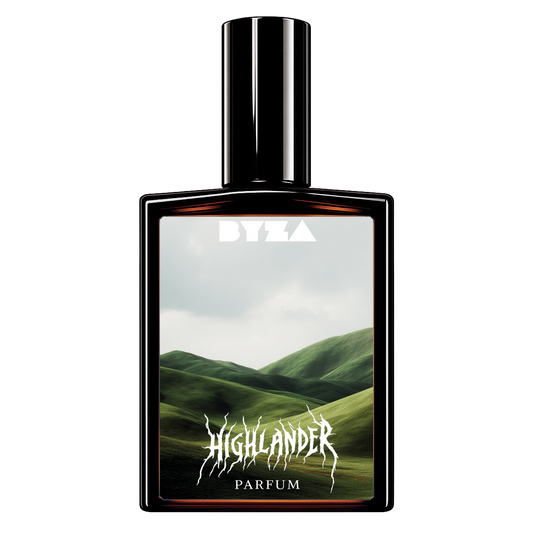 BYZA Highlander parfum bottle, fragrance inspired by Memo Paris Irish Leather