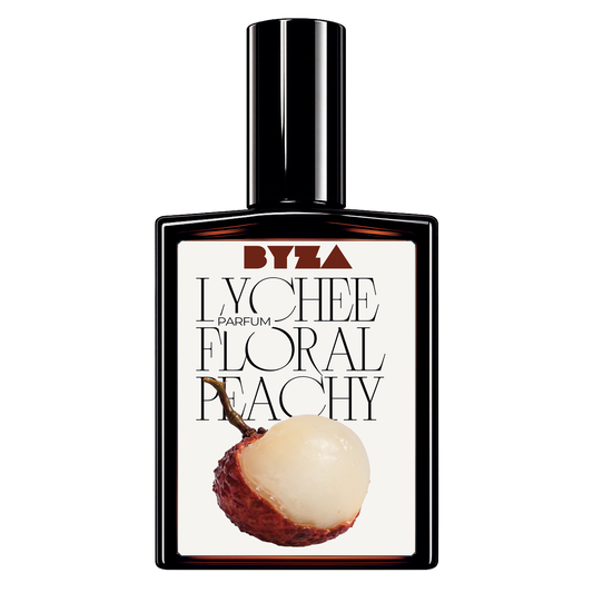 BYZA Lychee Floral Peachy parfum bottle, fragrance inspired by Kayali Eden Sparkling Lychee | 39 EDP
