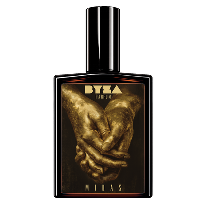 BYZA Midas parfum bottle, fragrance inspired by JPG Le Male Elixir