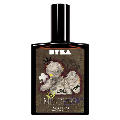 BYZA Mischief parfum bottle, fragrance inspired by Byredo Sellier