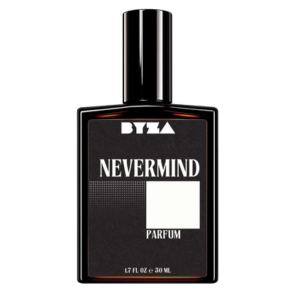 BYZA Nevermind parfum bottle, fragrance inspired by Phlur Heavy Cream