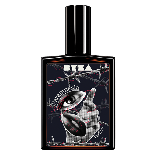 BYZA Paramnesia parfum bottle, fragrance inspired by Ysl Black Opium Glitter