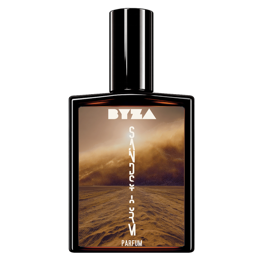 BYZA Sandstorm parfum bottle, fragrance inspired by Stephanie Humbert Lucas 777 Sand Dance
