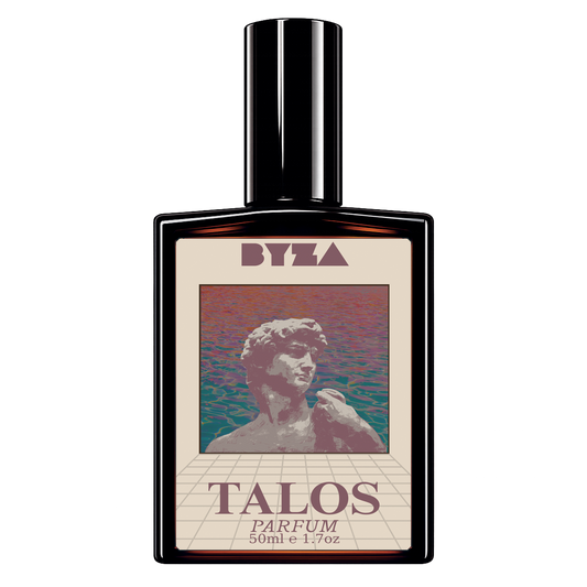 BYZA Talos parfum bottle, fragrance inspired by Dior Bois Talisman