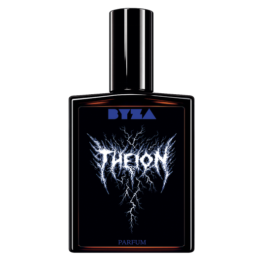 BYZA Theion parfum bottle, fragrance inspired by Ch Bad Boy Cobalt Elixir